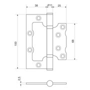 Петля дверная BORDER 2BB 100х75 Матовый хром