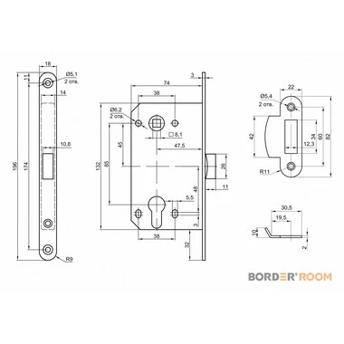 Замок BORDER ROOM CYL Матовый никель